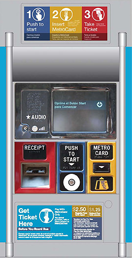 Màquina per comprar amb la targeta MetroCard els bitllets dels autobusos M60 i Q70 per anar des de l'aeroport de LaGuardia a Manhattan. Màquina per comprar amb la targeta MetroCard els bitllets dels autobusos M60 i Q70 per anar des de l'aeroport de LaGuardia a Manhattan.